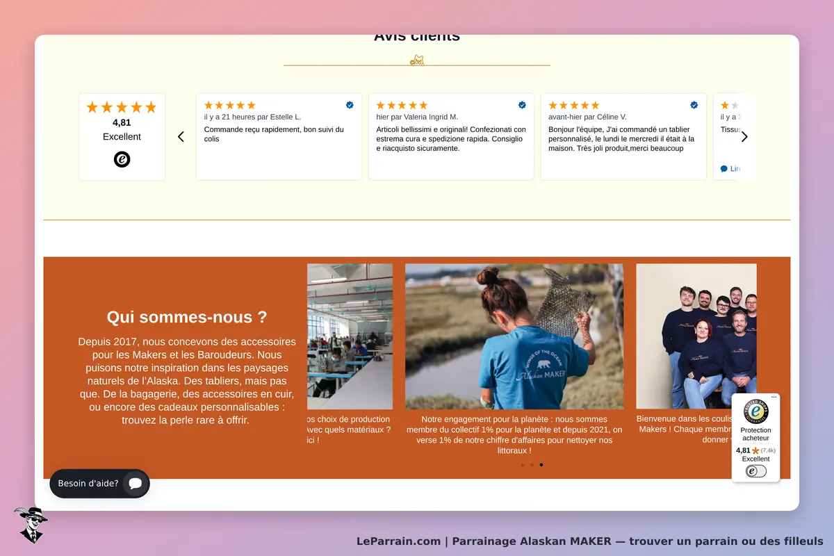 Alaskan MAKER : avis clients avec notes, présentation de l'entreprise et équipe en photo