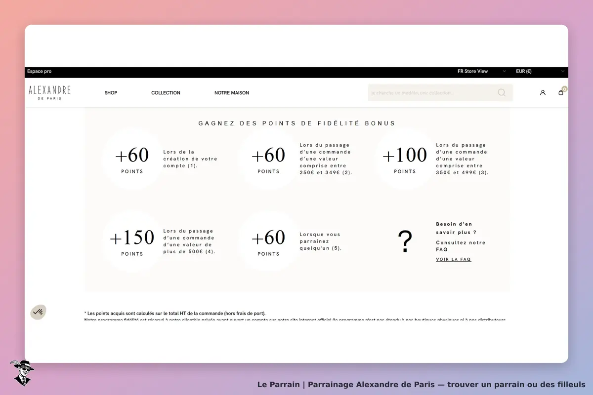 Alexandre de Paris : points de fidélité bonus affichés avec conditions et questions fréquentes