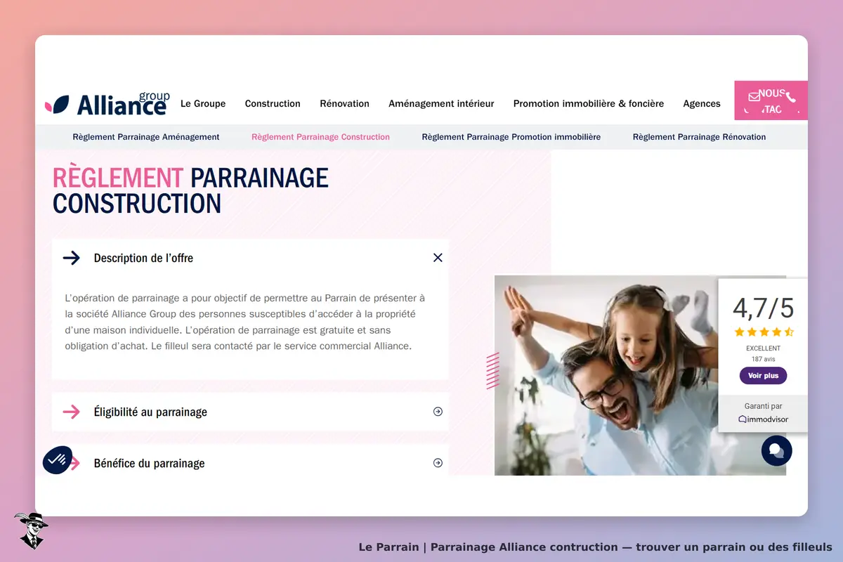Alliance contruction : alliance : page sur le parrainage construction avec description et