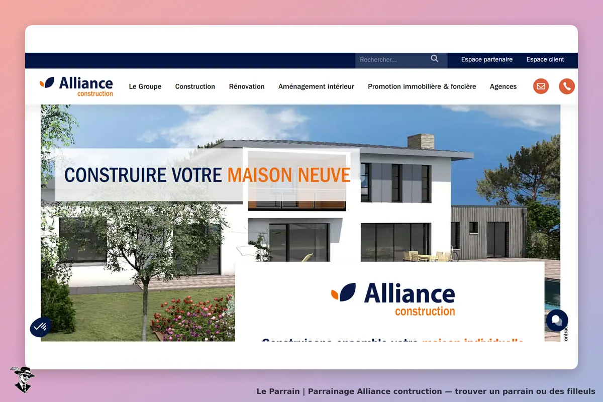 Alliance contruction : alliance construction : page d'accueil avec un visuel d'une maison moderne
