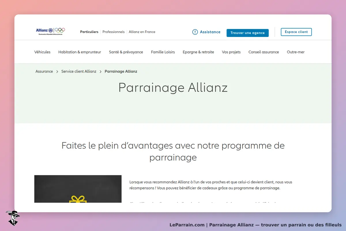 Allianz : page dédiée au parrainage avec titre et texte explicatif sur le programme