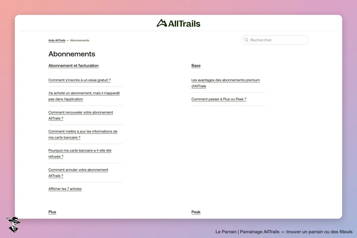 Page catégorie de AllTrails