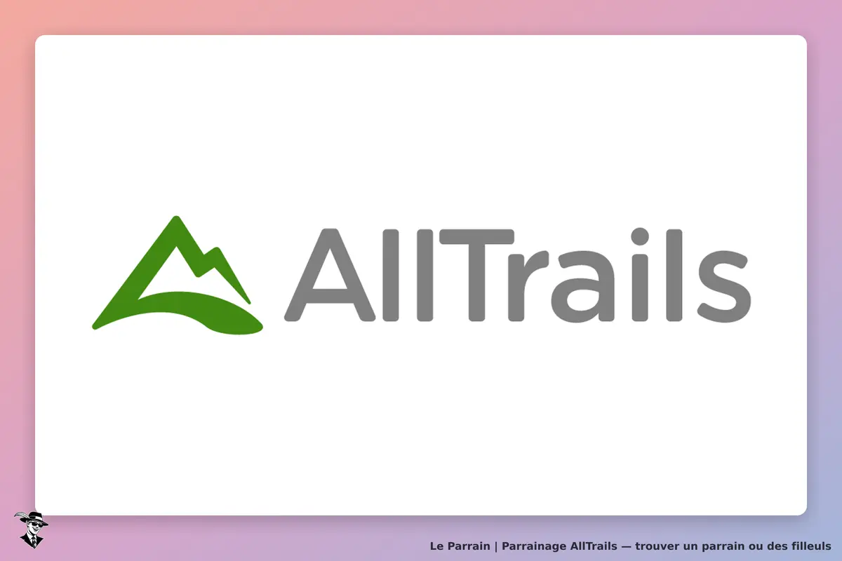 AllTrails : logo avec des montagnes vertes et le nom en gris sur fond blanc