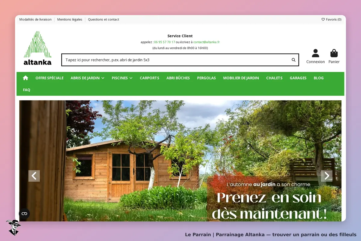 altanka : page d'accueil avec un abri de jardin en bois et un jardin verdoyant