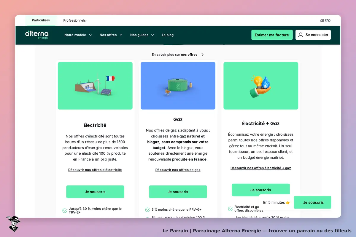 Alterna Energie : page d'accueil avec offres d'électricité, gaz et électricité + gaz