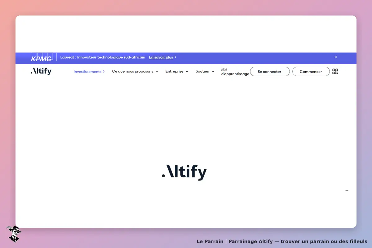 Altify : page d'accueil avec logo et menu de navigation en haut de l'écran