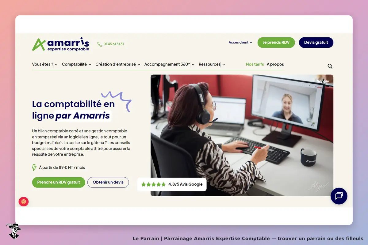 Amarris Expertise Comptable : amarris : page d'accueil avec une personne en visioconférence et des