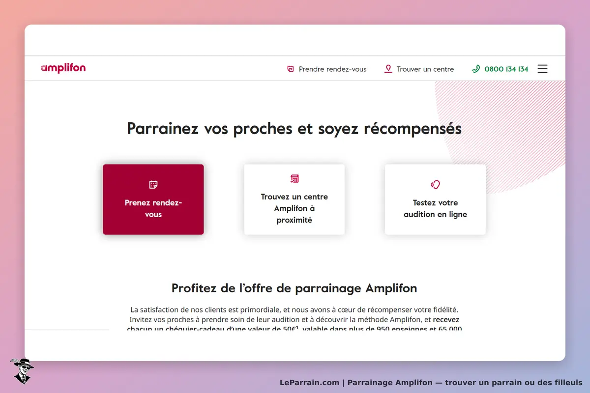 Amplifon : page d'accueil avec options de rendez-vous et test d'audition en ligne