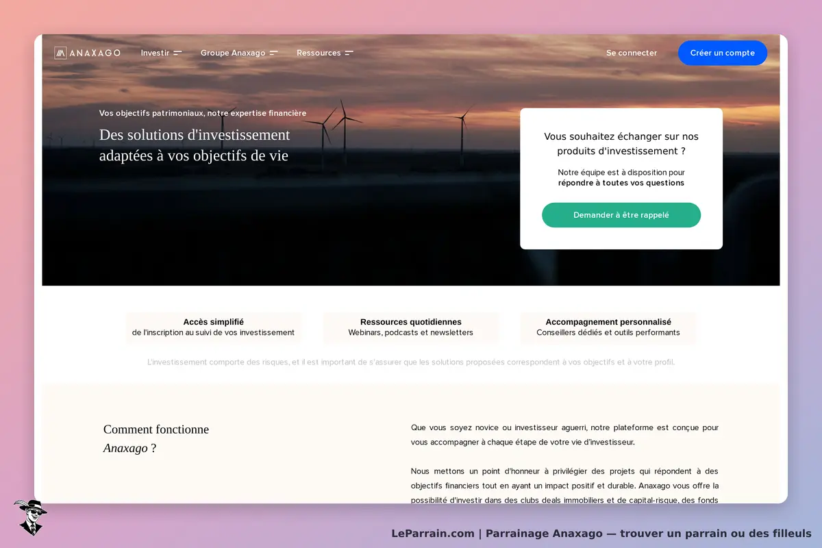 Page d'accueil d'Anaxago, solutions d'investissement et accompagnement personnalisé.