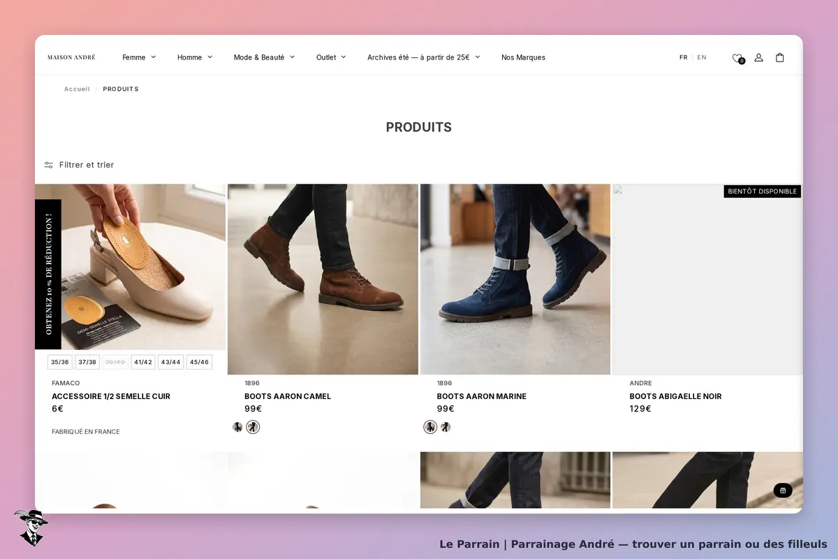 André : page de catégorie présentant divers modèles de chaussures et un filtre de tri