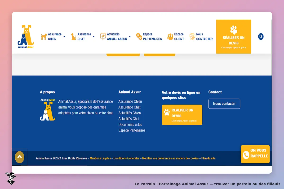 Animal Assur : page d'accueil avec options d'assurance pour chiens et chats et formulaire de devis
