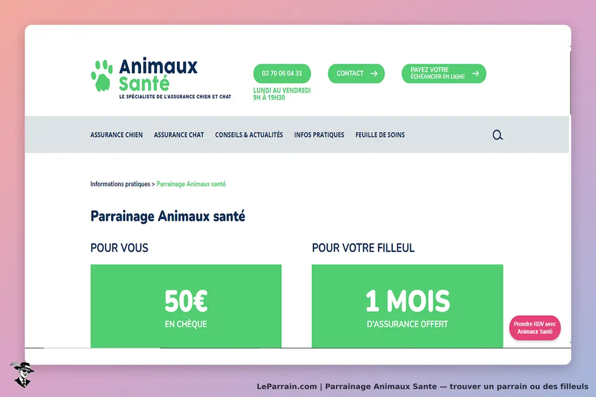 Animaux Sante : animaux Santé : page d'accueil avec informations sur le parrainage et offres