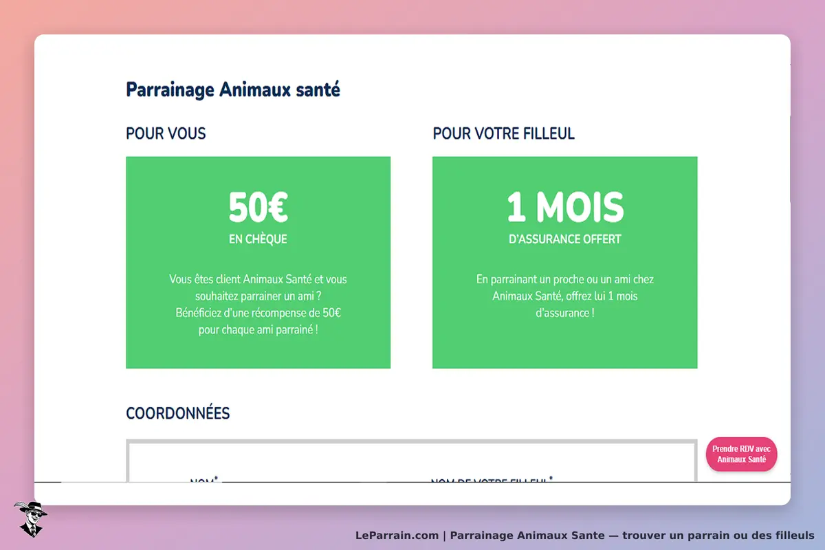 Animaux Sante : animaux Santé : page de parrainage avec récompenses pour le parrain et le filleul