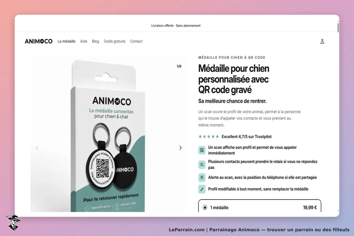 Animoco : présentation d'une médaille connectée pour chien avec QR code et informations associées
