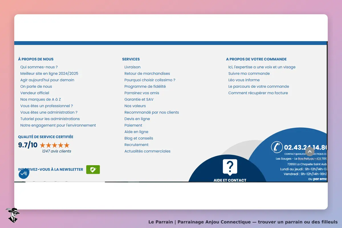 Anjou Connectique : menu avec sections sur les services et la qualité de service certifiée