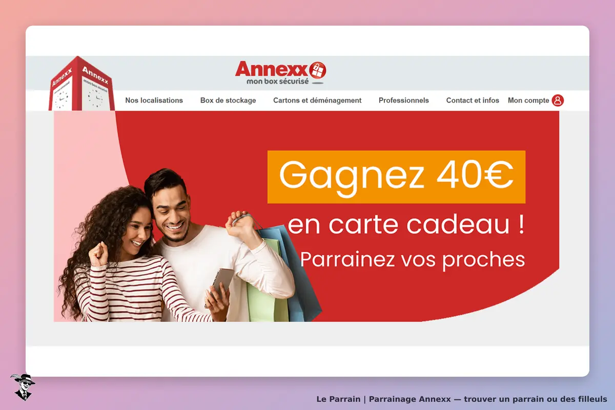 Annexx : deux personnes souriantes tenant un téléphone sur fond coloré avec un message promotionnel