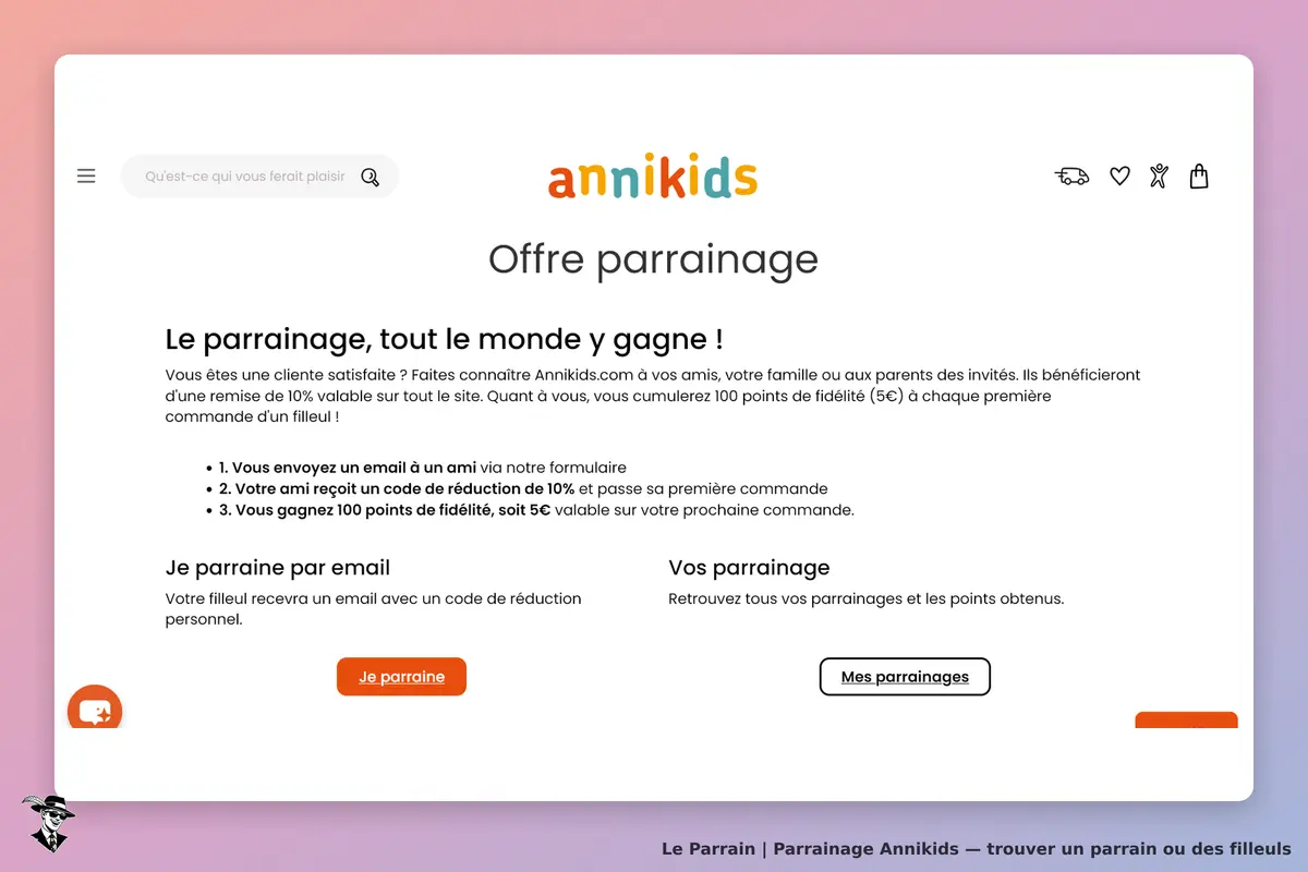 Annikids : page d'accueil présentant l'offre de parrainage et les étapes à suivre