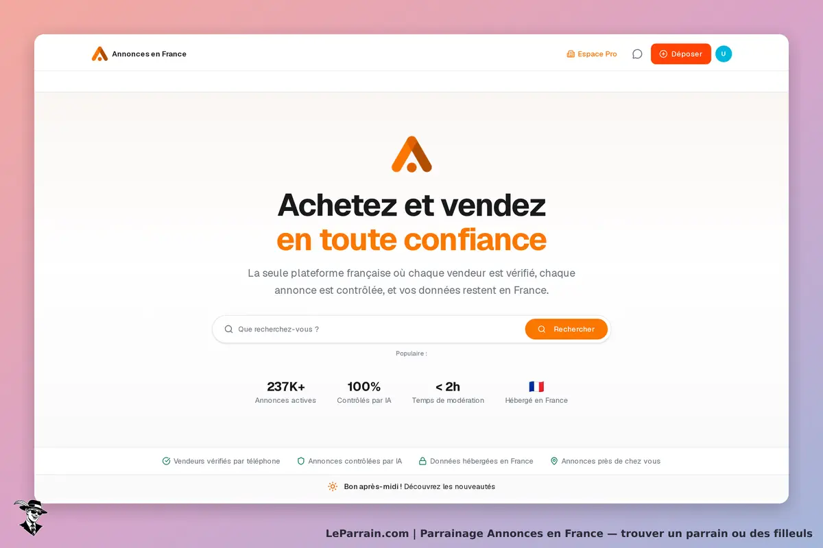 Page d'accueil d'Annonces en France, plateforme d'achat et vente sécurisée.