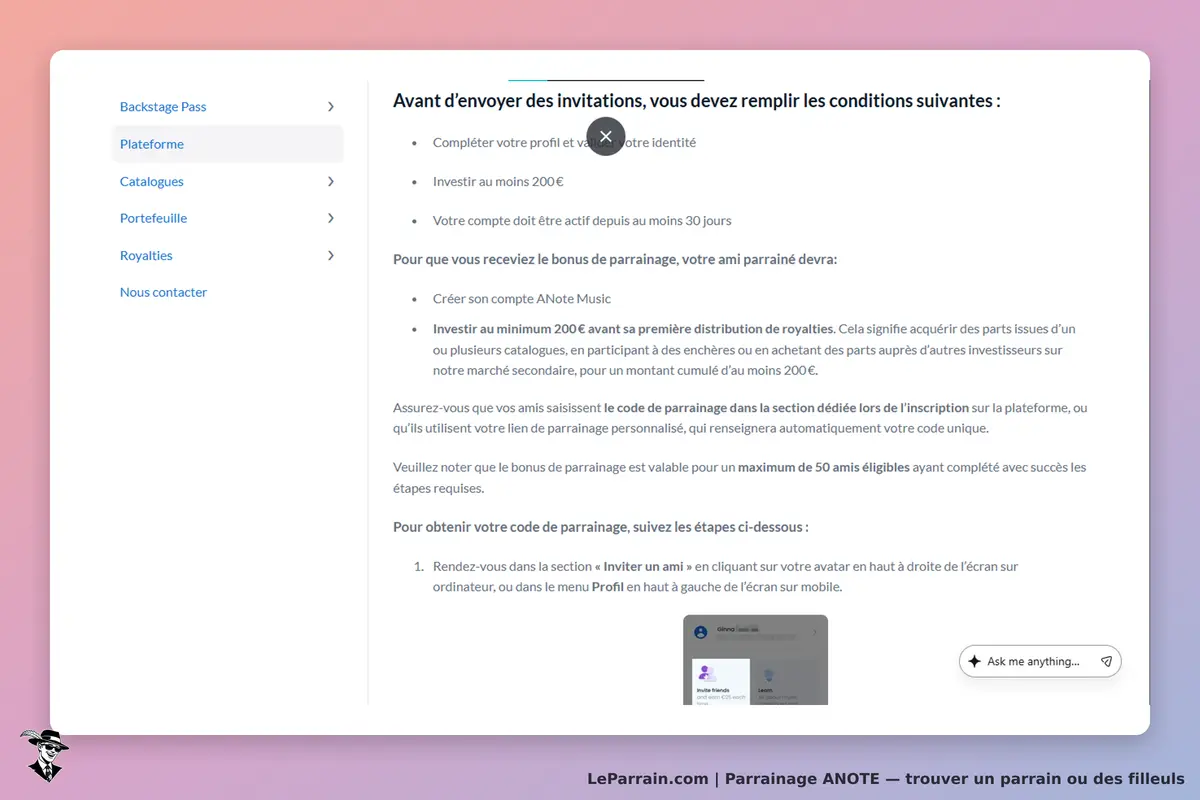 ANOTE : conditions à remplir avant d'envoyer des invitations sur la plateforme