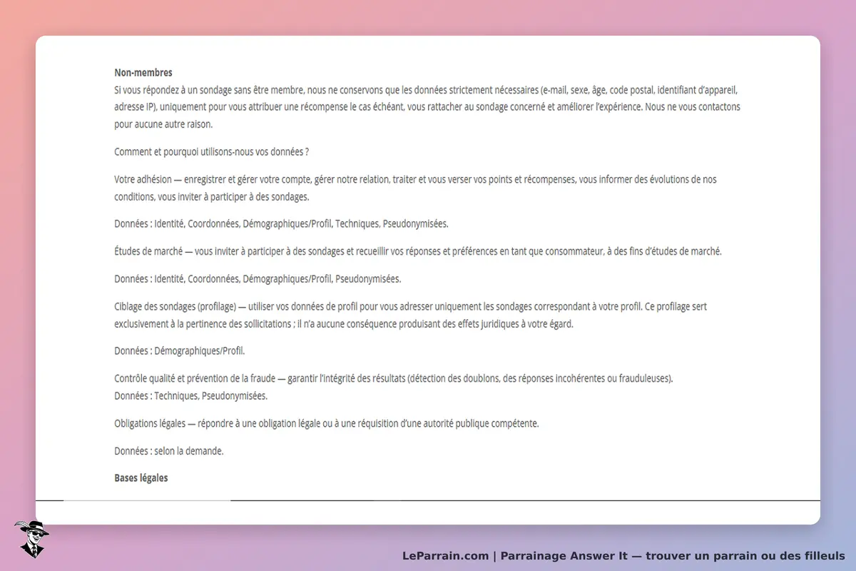 Answer It : informations sur l'utilisation des données pour les sondages et la protection des