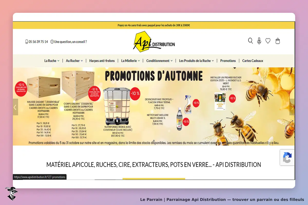 Api Distribution : page d'accueil avec promotions d'automne et produits apicoles affichés