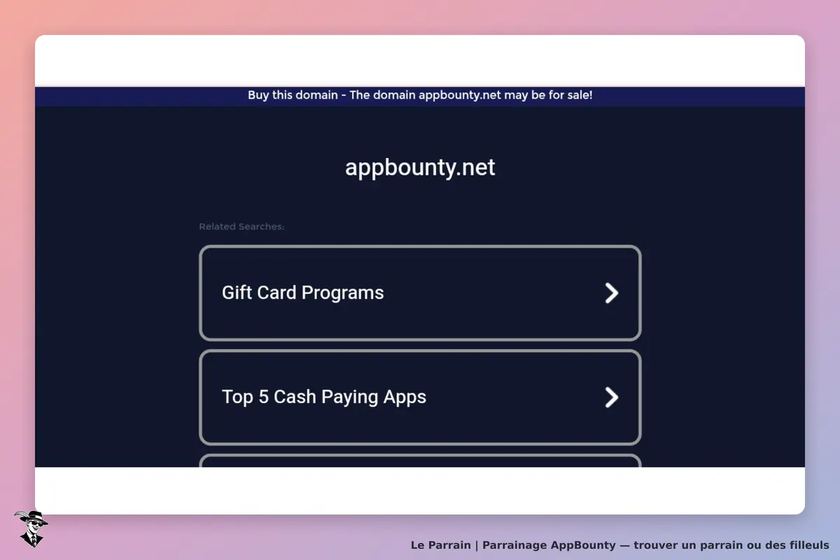 AppBounty : page d'accueil avec options pour programmes de cartes cadeaux et applications