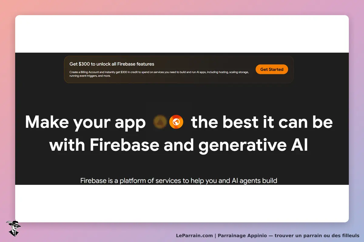 Appinio : page d'accueil présentant Firebase et ses services pour créer des applications