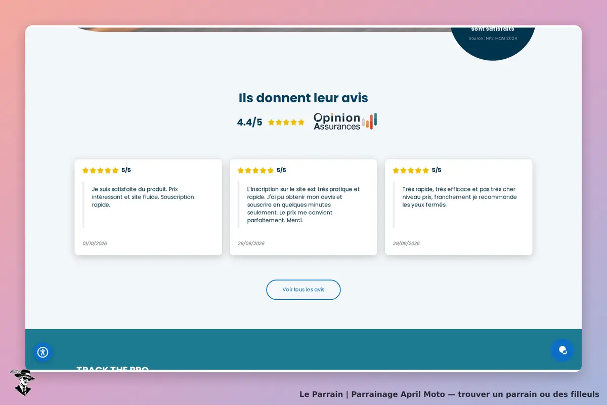 April Moto : avis clients avec notes et commentaires sur le service proposé, note globale affichée