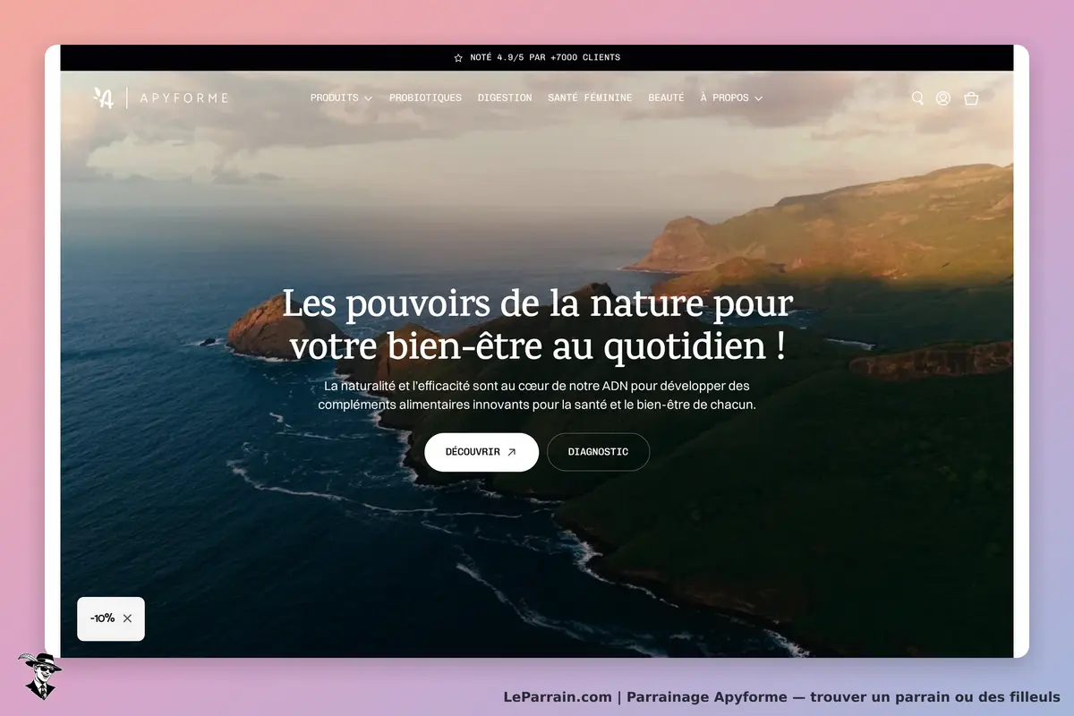 Apyforme : page d'accueil avec un paysage côtier et un message sur le bien-être quotidien