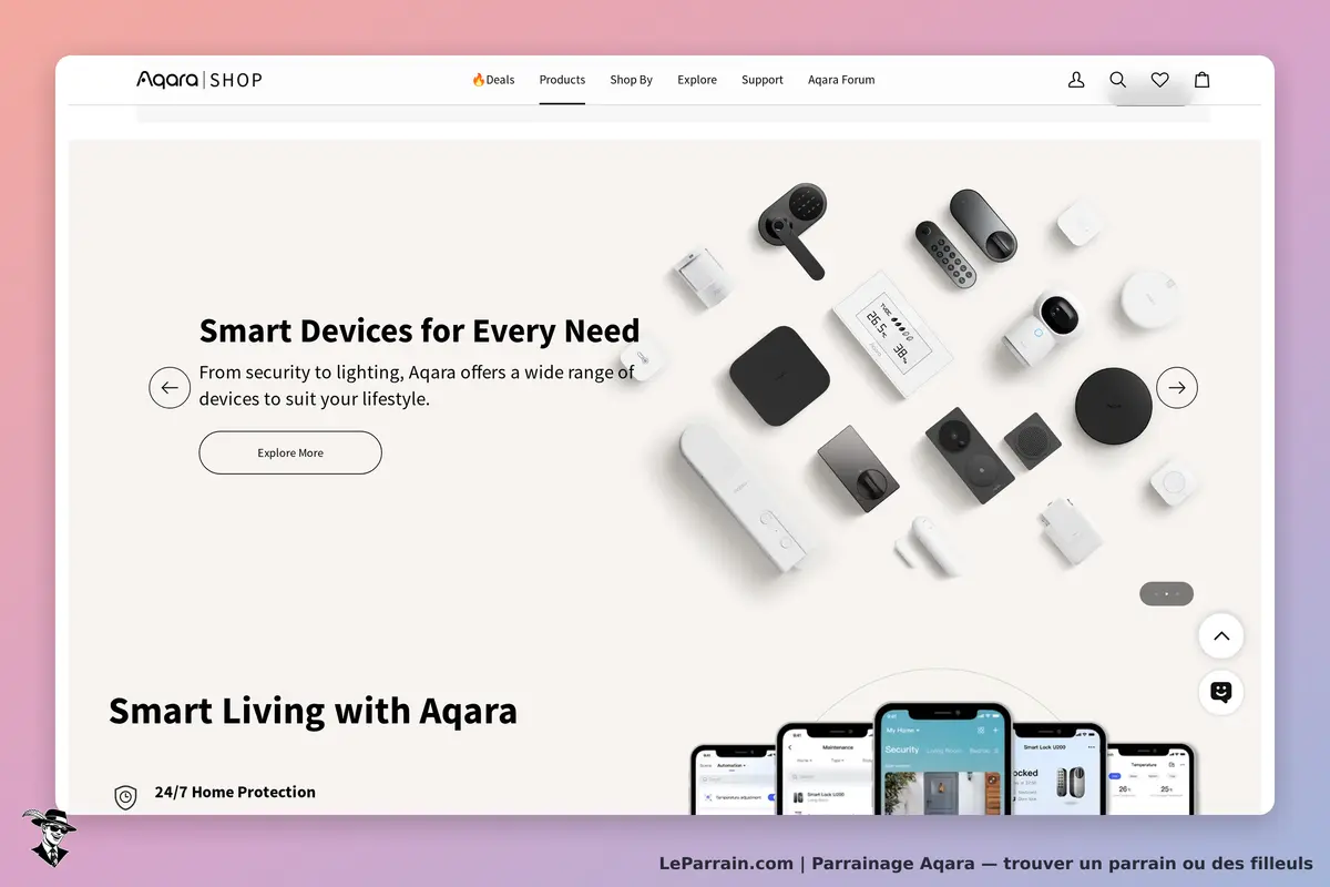Produits Aqara pour une maison intelligente : sécurité, éclairage et plus.