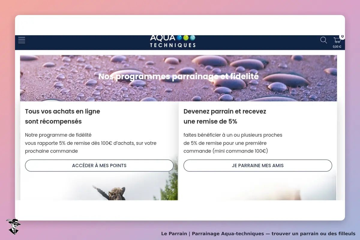Aqua-techniques : aqua Techniques : page d'accueil présentant les programmes de parrainage et