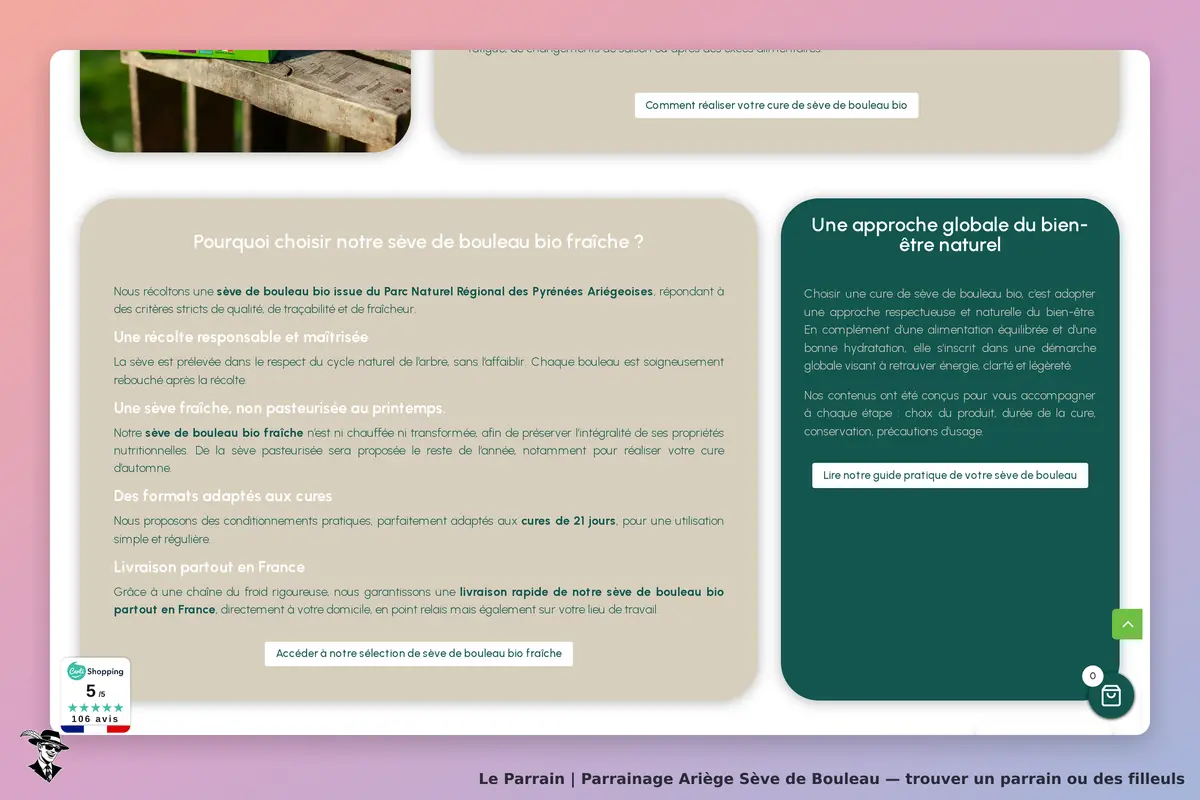 Ariège Sève de Bouleau : page d'accueil présentant les caractéristiques de la sève de bouleau bio