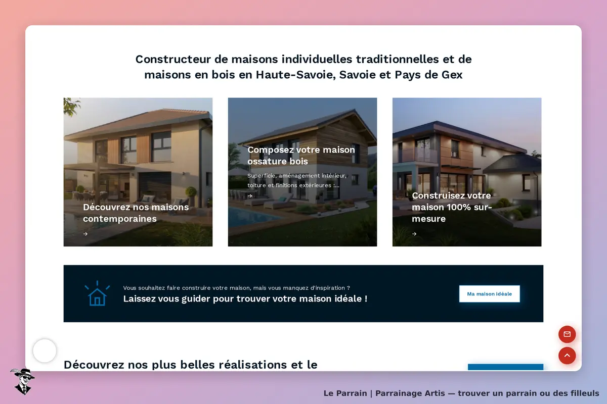 Artis : page d'accueil présentant des maisons individuelles et un formulaire d'accompagnement
