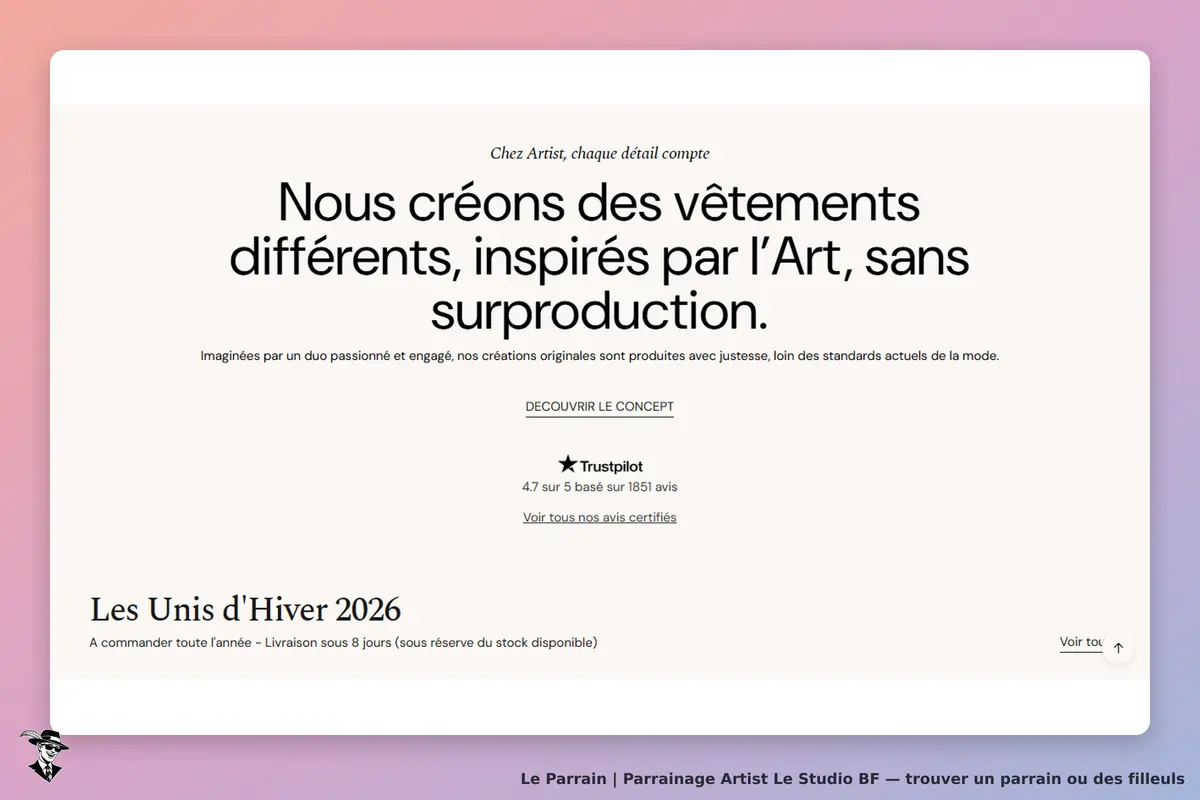 Artist Le Studio BF : artist : page d'accueil présentant des vêtements inspirés par l'art sans