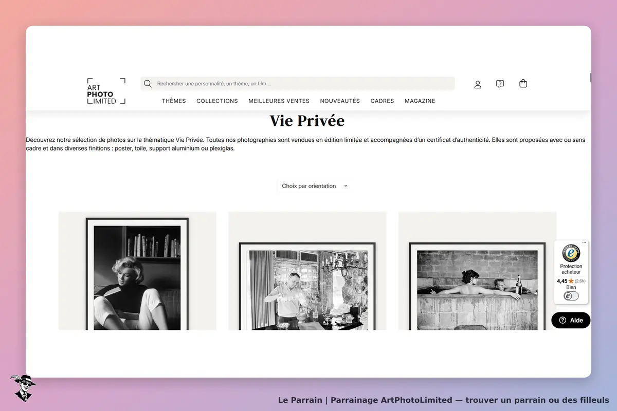 ArtPhotoLimited : page présentant des photos sur la thématique Vie Privée avec trois images