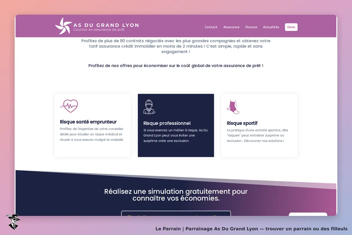 As Du Grand Lyon : page d'accueil avec trois risques d'assurance présentés et un bouton de