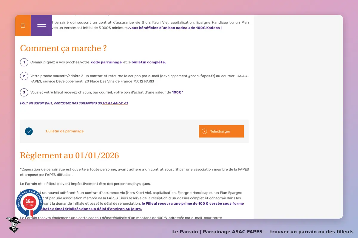 ASAC FAPES : section sur le parrainage avec explications et bouton de téléchargement
