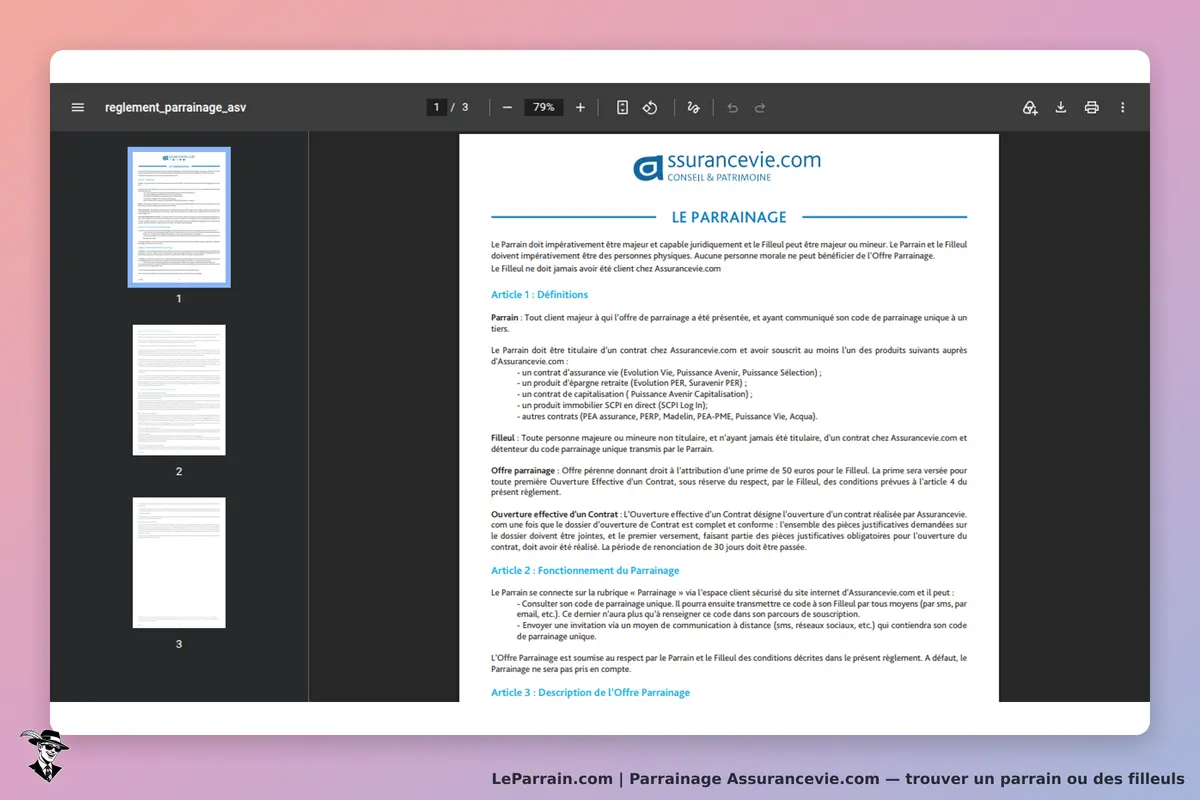 Assurancevie.com : document PDF sur le parrainage avec plusieurs articles et définitions