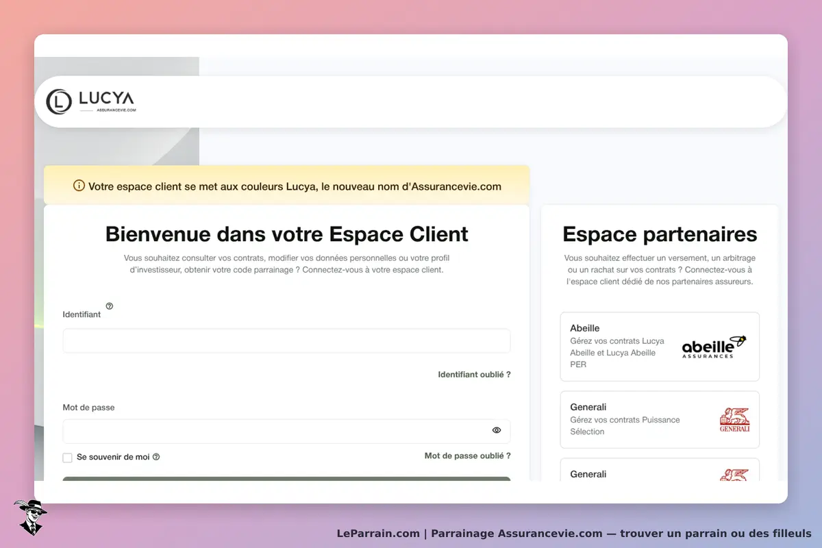 Assurancevie.com : page d'accueil avec formulaire de connexion et espace partenaires affiché