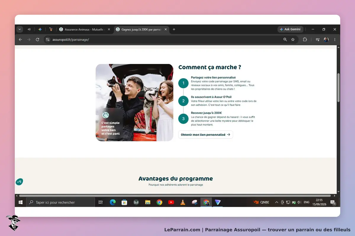 Assuropoil : page d'accueil avec explications sur le parrainage et visuel d'un couple avec des