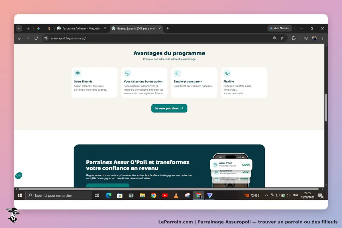 Assuropoil : avantages du programme de parrainage avec icônes et texte explicatif
