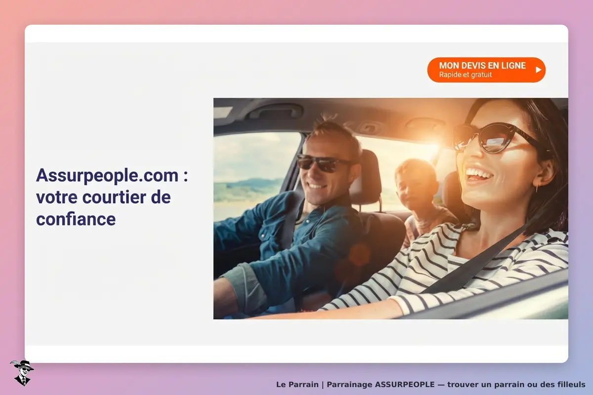 Assurpeople.com : un couple et un enfant souriant dans une voiture, en pleine conduite