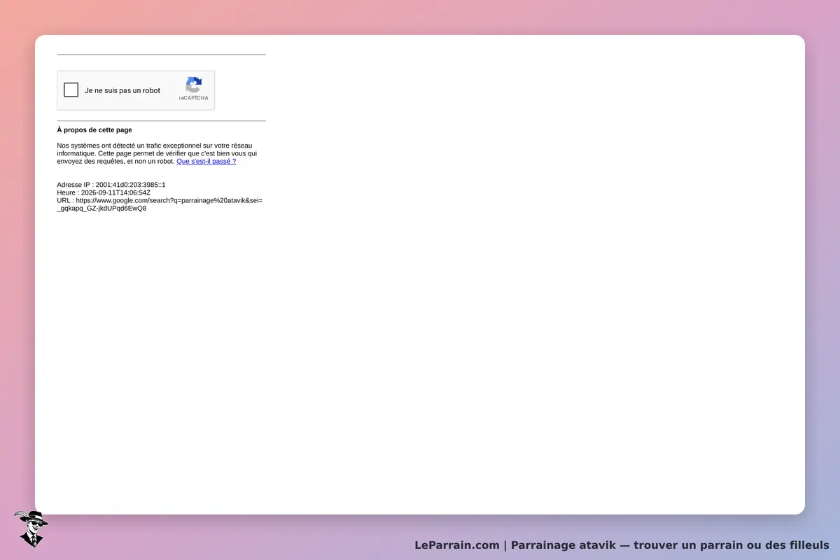 Atavik : page de vérification de trafic avec reCAPTCHA et informations techniques affichées