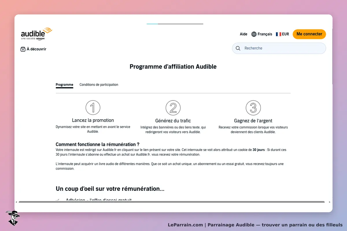 Audible : programme d'affiliation avec étapes de promotion et informations sur la rémunération