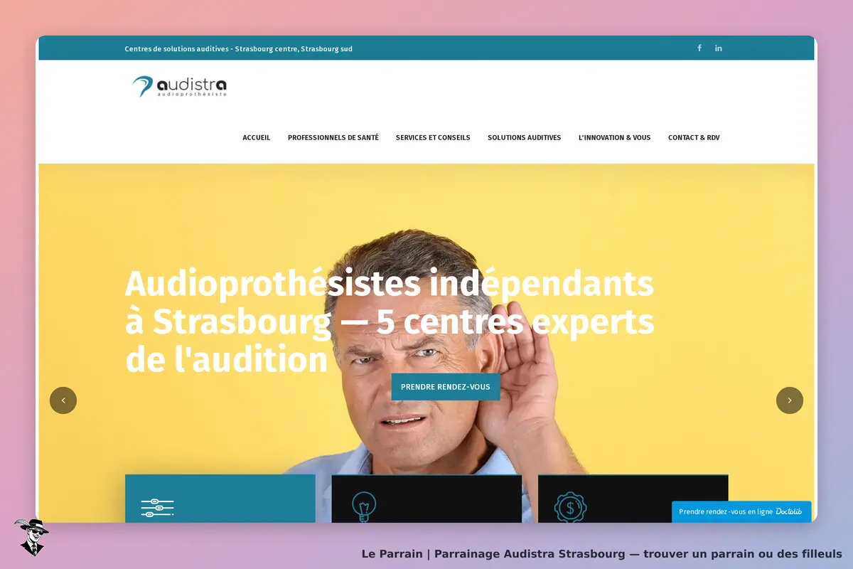 Audistra Strasbourg : audistra : page d'accueil avec un homme se tenant l'oreille sur fond jaune