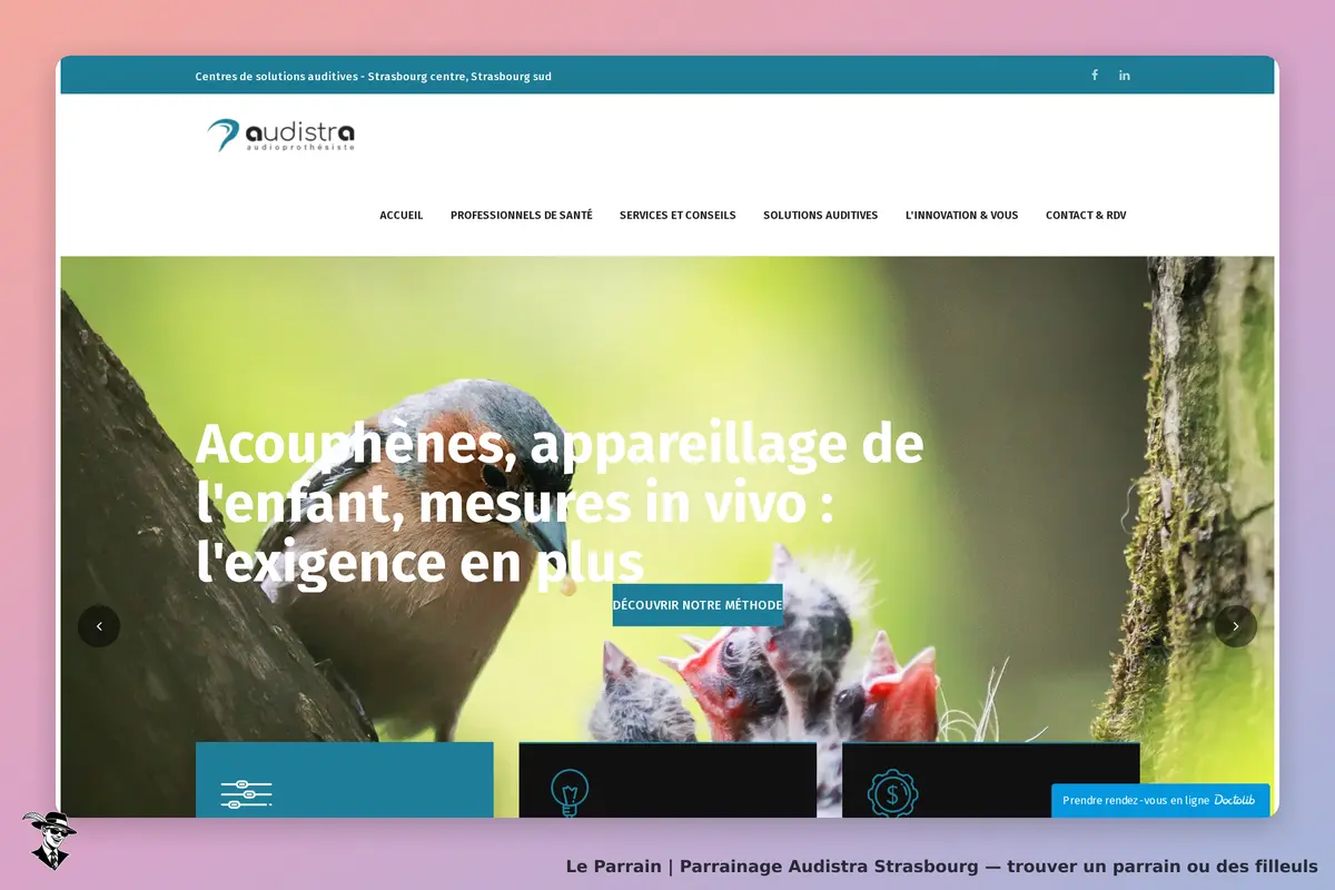 Audistra Strasbourg : audistra : page d'accueil présentant des solutions auditives et une image