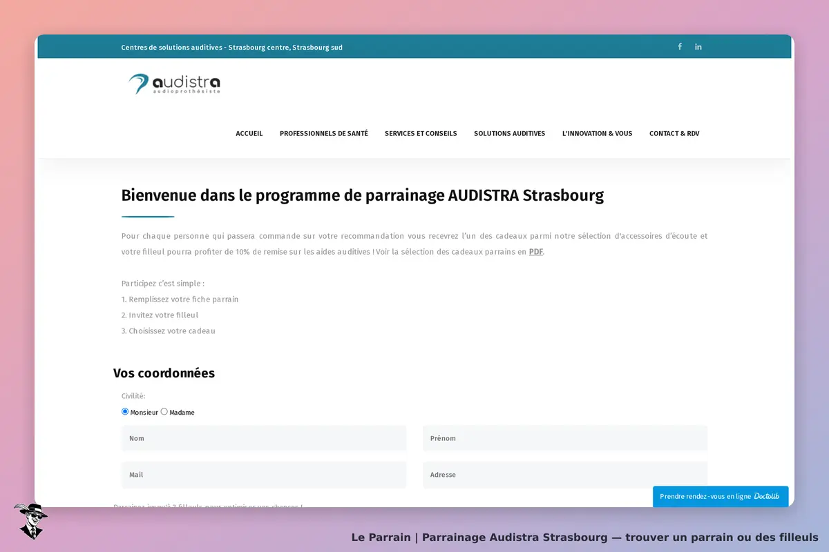 Audistra Strasbourg : audistra : page d'accueil du programme de parrainage avec formulaire de
