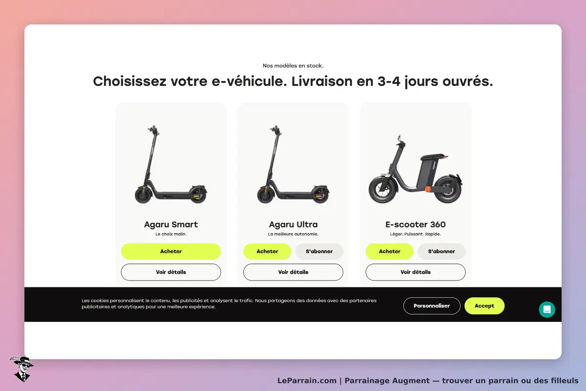 Augment : trois modèles de trottinettes électriques avec options d'achat et d'abonnement