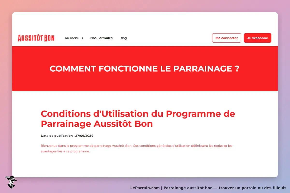 aussitot bon : aussitôt Bon : page présentant les conditions d'utilisation du programme de