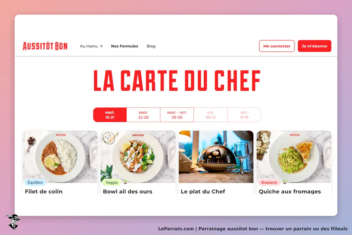 aussitot bon : aussitôt Bon : présentation de plats avec titres et dates sur la carte du chef